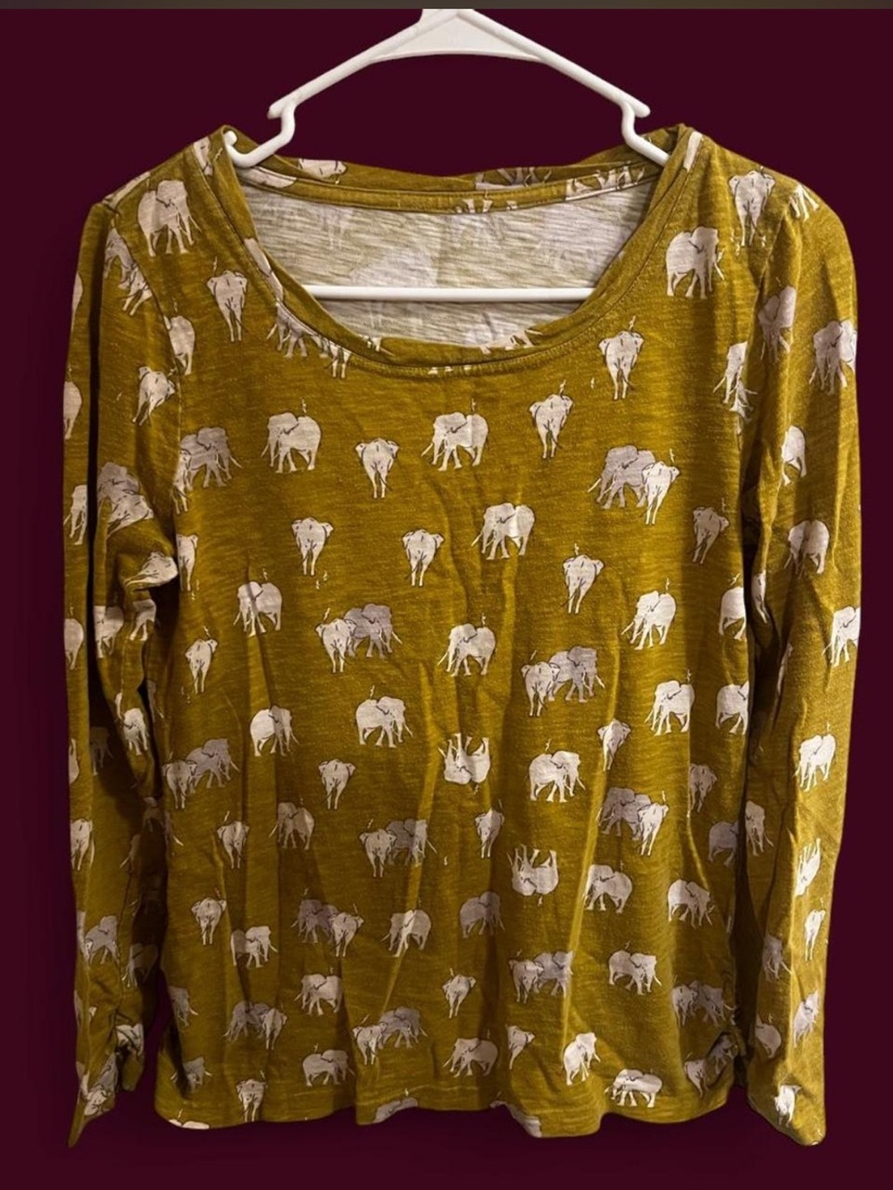 Women's Mustard Elephant Print Long Sleeve Top